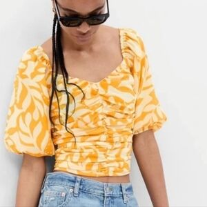 NWT GAP Yellow Patterned Puff Sleeve Blouse Size S